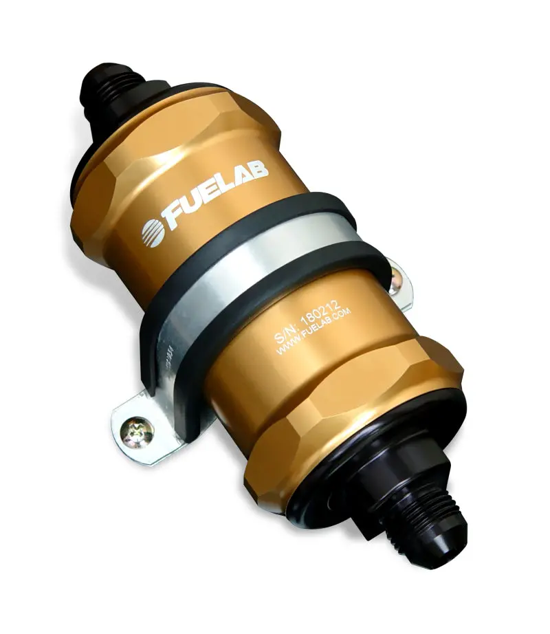 Fuelab 818 In-Line Fuel Filter Standard -10An In/Out 100 Micron Stainless - Gold 1