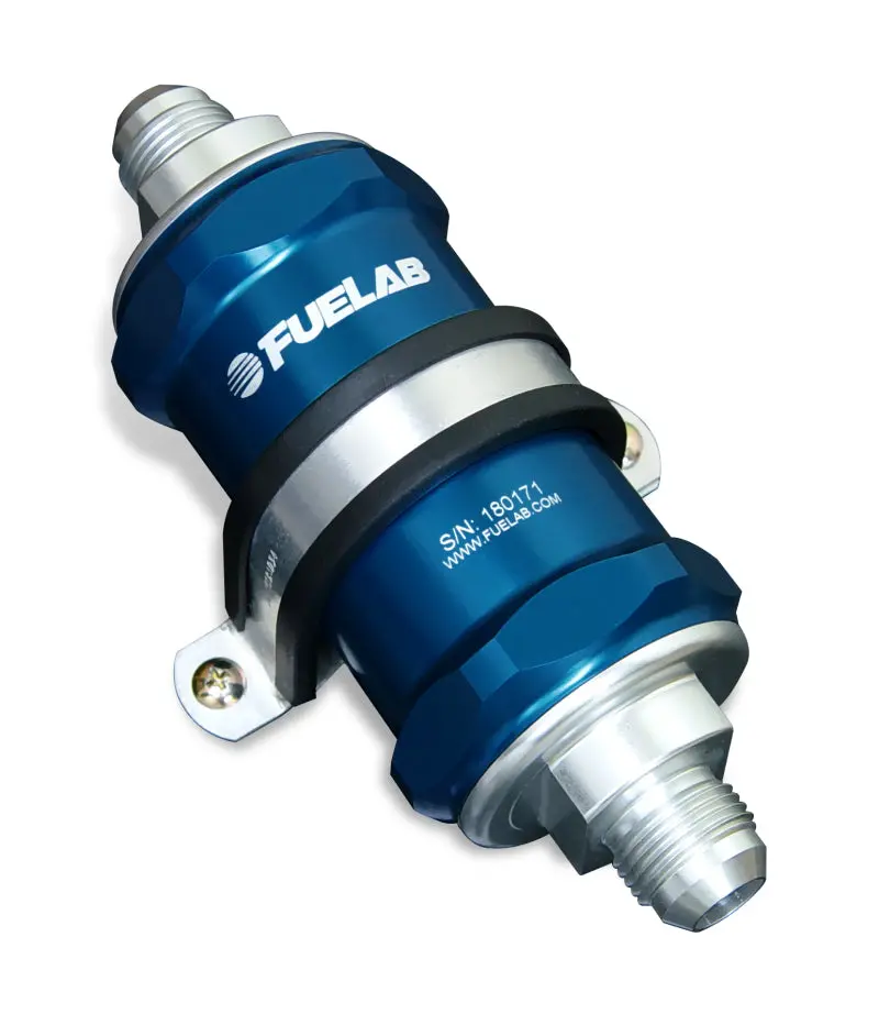 Fuelab 818 In-Line Fuel Filter Standard -12An In/Out 10 Micron Fabric - Blue 1