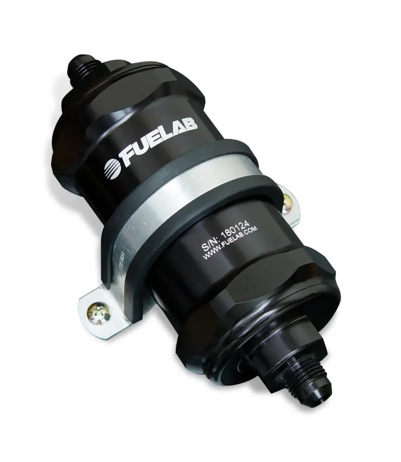 Fuelab 848 In-Line Fuel Filter Standard -8An In/Out 6 Micron Fiberglass W/Check Valve - Black 1