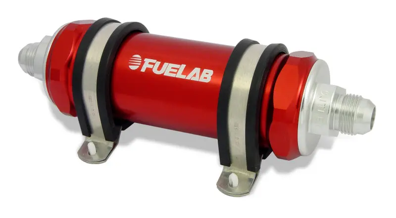 Fuelab 858 In-Line Fuel Filter Long -8An In/Out 10 Micron Fabric W/Check Valve - Red 1