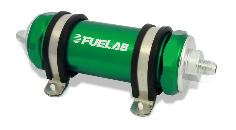 Fuelab 858 In-Line Fuel Filter Long -10An In/Out 6 Micron Fiberglass W/Check Valve - Green 1