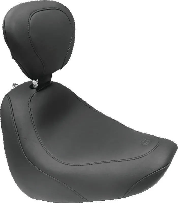 Mustang Solo Seat With Driver Backrest For 2018–2021 Harley-Davidson Fat Bob – Wide Tripper Style, Black 1
