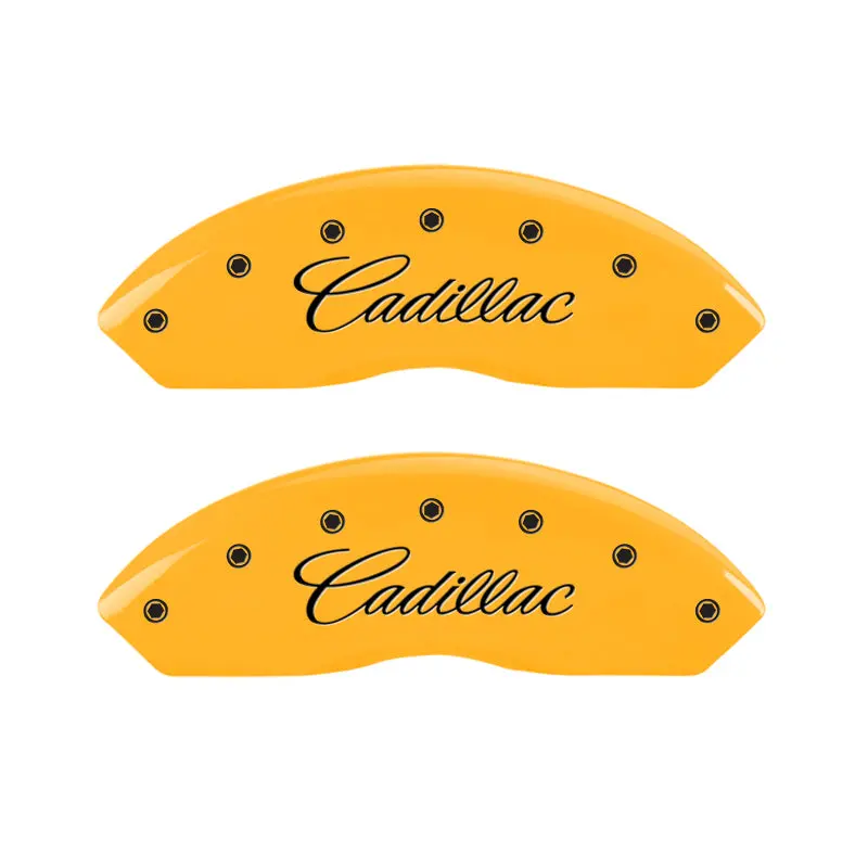 Mgp Engraved Caliper Covers For 2007 Cadillac Dts – Cursive 'F' & 'R' Design, Yellow/Black Finish 1