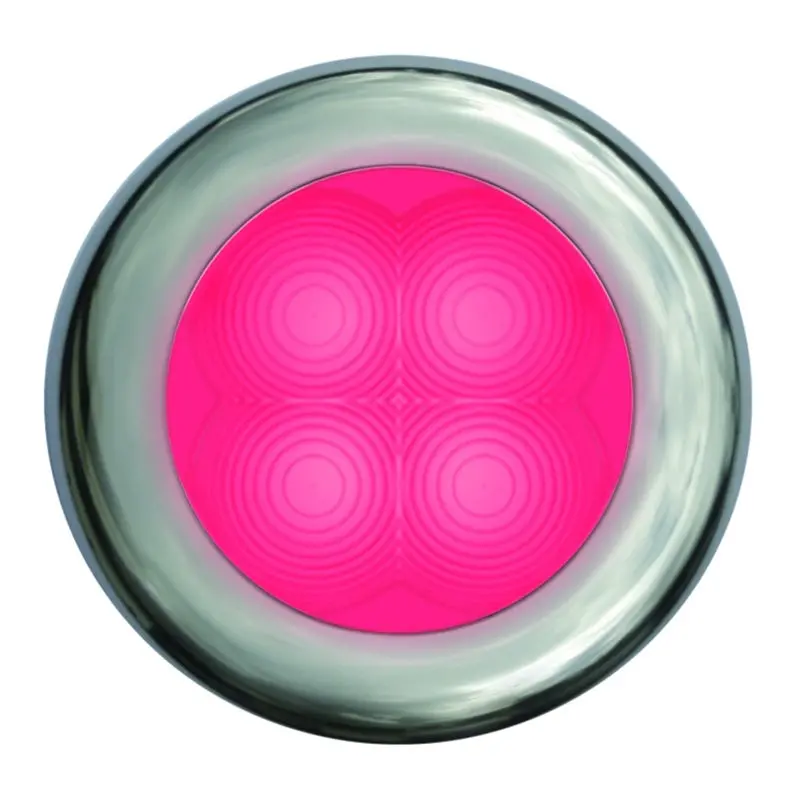 Hella Round Red Courtesy Lamp With Stainless Steel Rim – Md12 Model, Dual-Power Configuration 1