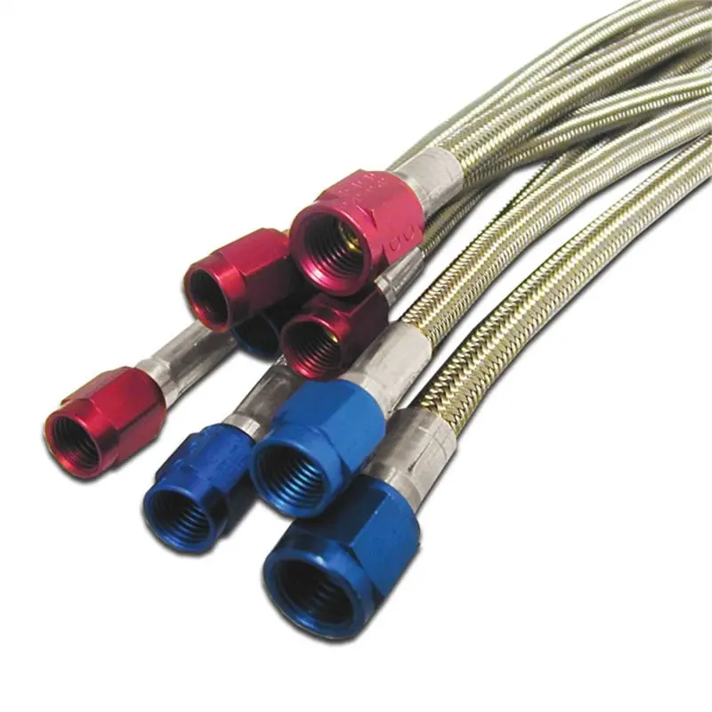 Nitrous Express 4An Stainless Steel Braided Hose – 5-Foot Length, Red Anodized Fittings 1