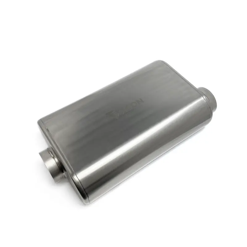 Ticon Industries 17" Titanium Muffler – 2.5" Thin Oval Design, Center Inlet / Offset Outlet 1
