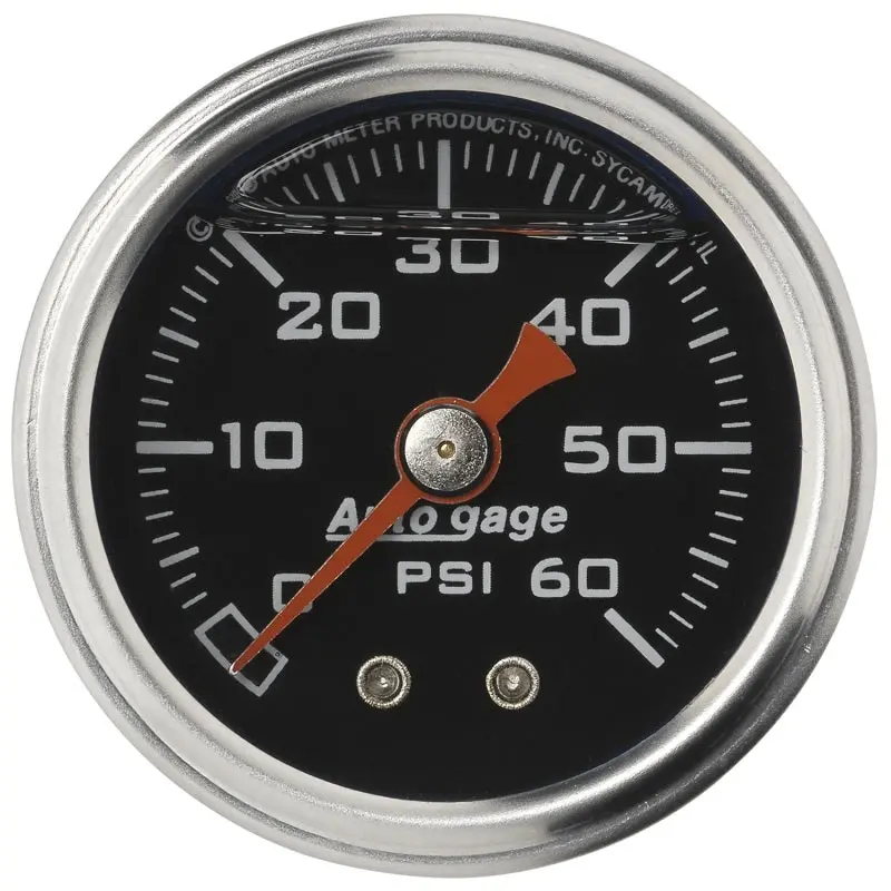Autometer Autogage 1.5-Inch Liquid-Filled Mechanical Fuel Pressure Gauge — 0–60 Psi, Black Housing 1