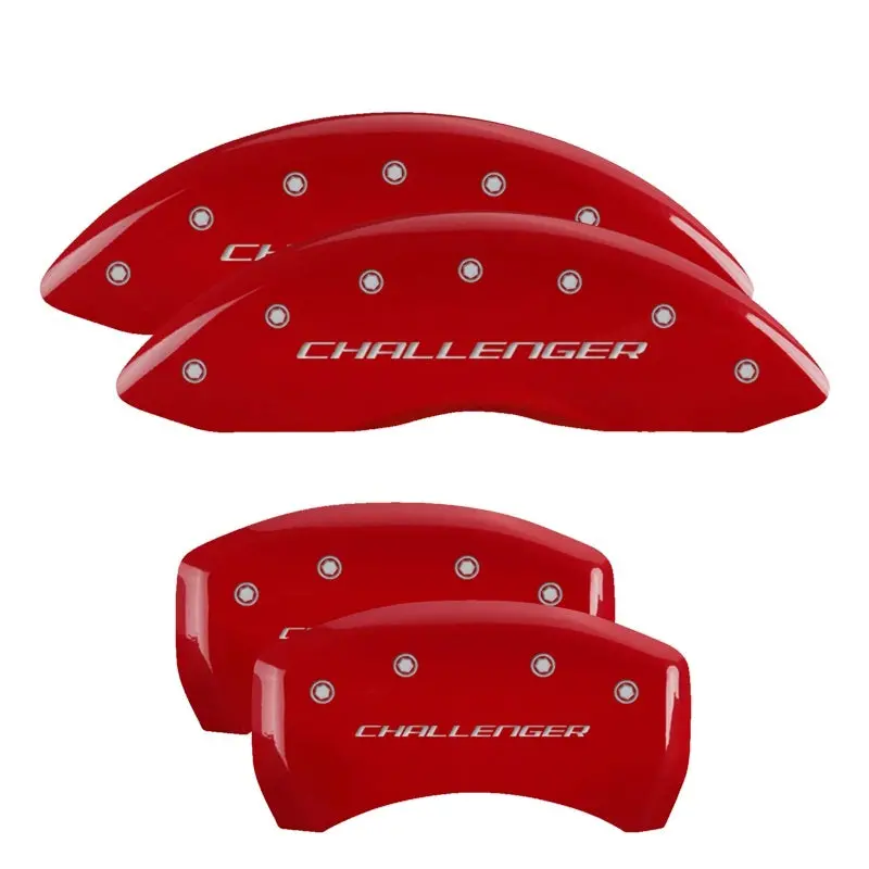 Mgp Engraved 4-Piston Caliper Covers – Block/Challenger Red Finish With Silver Accents For Front & Rear Axles 1