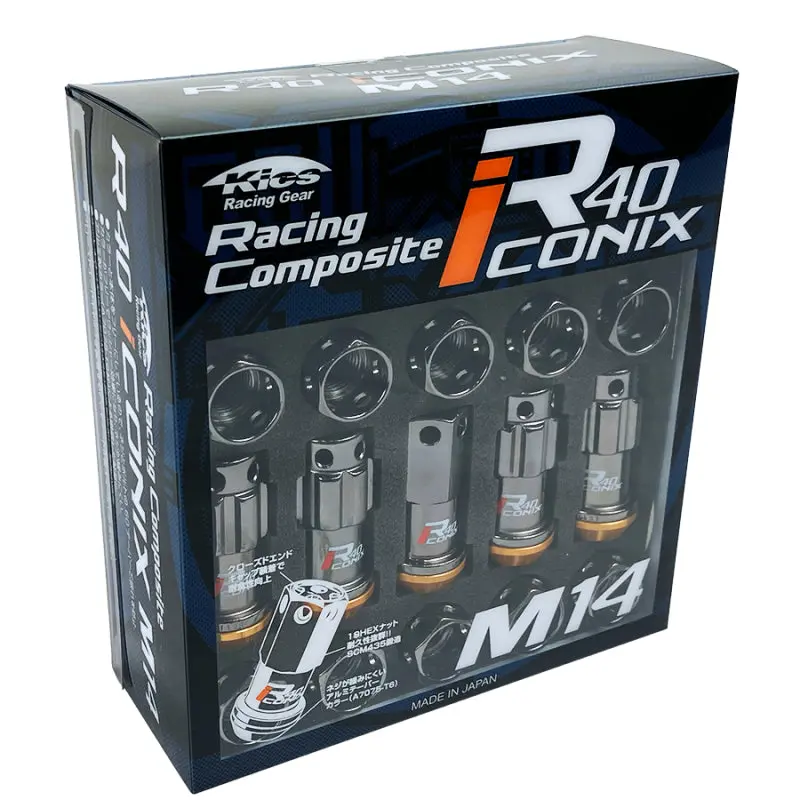 Project Kics R40 Iconix Locking Lug Nut Set – 14X1.50 Thread Pitch, 16+4 Configuration With Gold Accent Caps 1